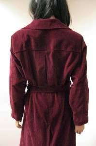   Long Burgundy Red Corduroy Trench Coat 12 L Velvety count Romi  