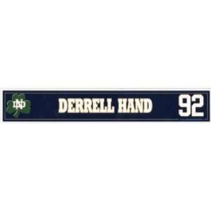  Derrell Hand Notre Dame Game Used Locker Tag vs. Penn 
