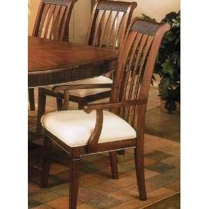  Set of 2 Dining Arm Chairs with Slat Back Design in Brown 