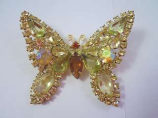 Vintage WEISS Topaz Citrine Aurora Borealis Rhinestone Butterfly 