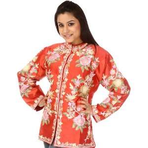 Rose of Sharon Jacket from Kashmir with Ari Embroidered Flowers   Pure 