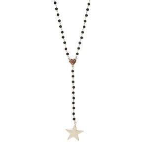  Star Black Bead Rosary Necklace Jewelry