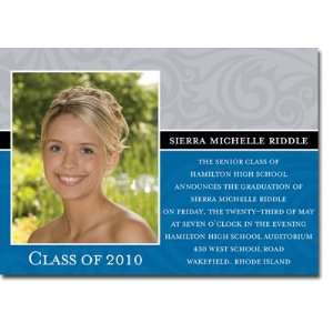 Noteworthy Collections   Graduation Invitations (Damask   Blue & Black 