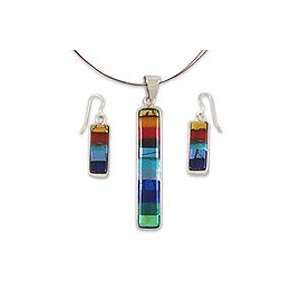  Rainbow Dichroic Art Glass Jewelry Set 