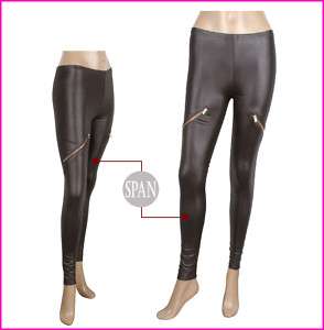 NWT KOREA leggings with diagonal line zipper Brown  