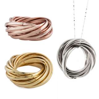 Rhodium, 10K Gold, or 10K Rose Gold Plated Linked Band Rings in Sizes 