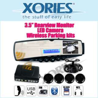 FM Car Rearview Mirror 3.5” Bluetooth Monitor+ Wireless Parking 