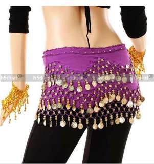 New 3 Rows 128 Coins Tribal Belly Dance Hip Skirt Scarf Wrap Belt 