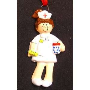  4236 Nurse Female Brunette Personalized Christmas Ornament 