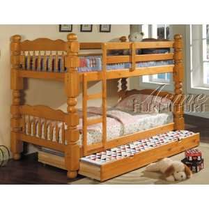  Twin Size Bunk Bed with Trundle Bed Honey Oak Finish