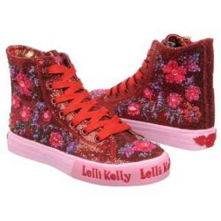 Lelli Kelly Glitter Red Mid Top Beaded boots shoe Lace Up Candy Youth 