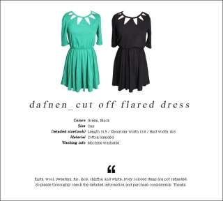 cutout neck mini dress/short sleeves/waist string band  
