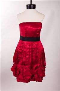 Ladies Phoebe Couture Red Strapless Pleated Silk Dress   Size 8  