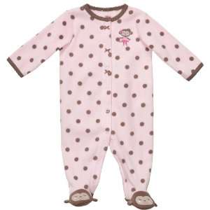   Girls Brown Polka Dot Fleece Sleep & Play (3 Months, Pink) Baby