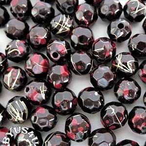 ROUND FACETED ACRYLIC BEADS 8mm BLACK GOLD SPECKLED 50pc  