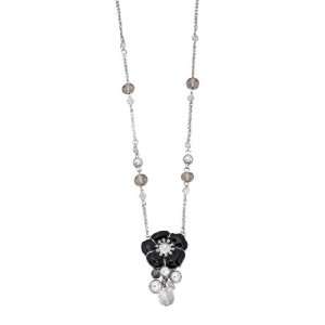  Fiorelli Black Enamel Floral Necklace Jewelry