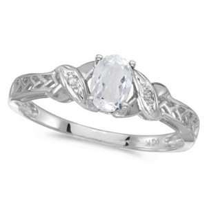  White Topaz and Diamond Antique Style Ring in 14K White 