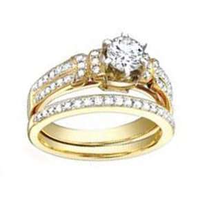  1 Carat Diamond 18k Yellow Gold Designer Bridal Set Ring Jewelry