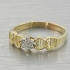   Floral Diamond 10K Yellow Gold Vintage Heart Ring Band Jewelry  