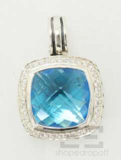 David Yurman Sterling Silver Pave Diamond 14 mm Blue Topaz Albion 