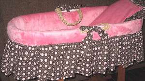 Minky Bright Pink and Brown Moses Basket  