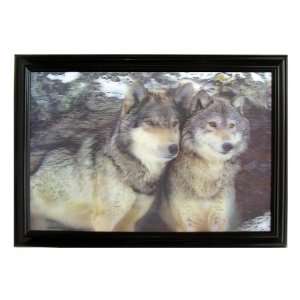  Large 3D Picture 2 Wolves with wooden frame Everything 