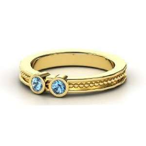 Mothers Gift Ring With Two Gems, 14K Yellow Gold Ring with Blue Topaz