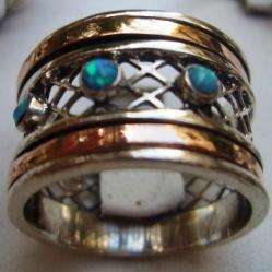 Israel jewellery swivel silver ring gold 9KT opal  
