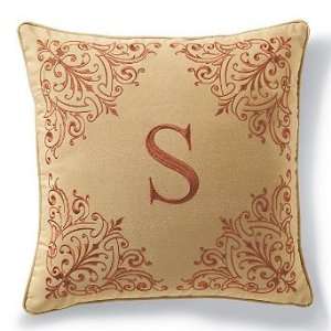  Monogrammed Outdoor Pillow in Tan/Red   D   Frontgate 