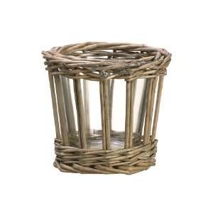  4Dx4H Willow Basket w/Glass Holder Gray (Pack of 12)
