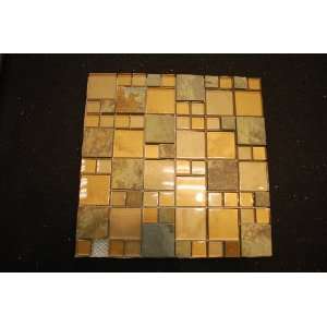  Metallic Glass Brown and Slate Modular Mosaic Backsplash 
