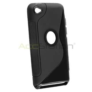 BLACK HARD GEL TPU SKIN CASE COVER+SCREEN PROTECTOR FOR IPOD TOUCH 4 