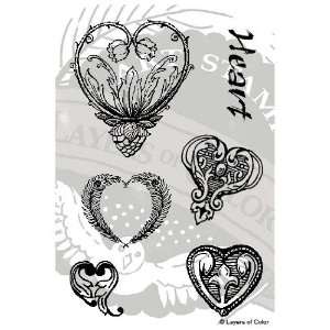  Hearts Clear Designer Art Stamp Set 6 pieces for Mixed Media 