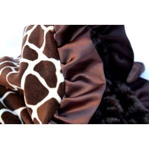 Minky Baby Blanket Giraffe Minky with Brown Minky Back and Brown Satin 