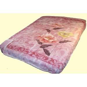  Koyo Two Ply Pink Floral Mink Blanket