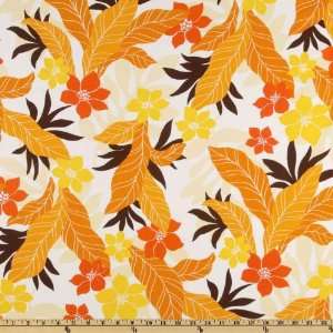  44 Wide Hibiscus Hang 10 Mustard/Brown Fabric By The 