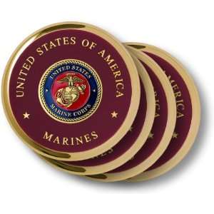  Marine Corps Seal Brass 4 Coaster Set 