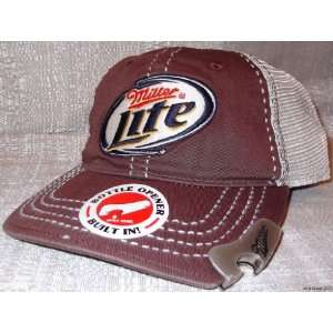  MILLER LITE Brown Mesh Baseball Cap/ HAT w/ BOTTLE OPENER 
