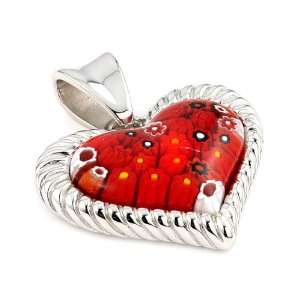  Millefiori Red Heart Pendant With Electroform Silver Frame 