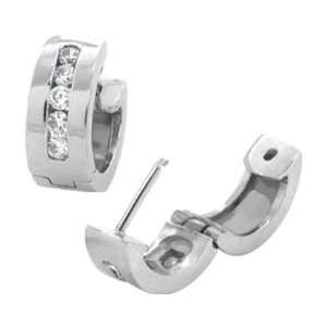    Inox Jewelry 316 Stainless Steel Icebar Gem Hoop Earrings Jewelry