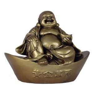    Lucky Golden Buddha Sitting On Chinese Ingot