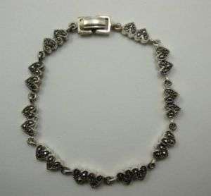 Sterling Silver Marcasite Double Heart Link Bracelet  