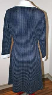   Vintage Navy Blue & White 70s Dress Polka Dot Knee Clothing M  
