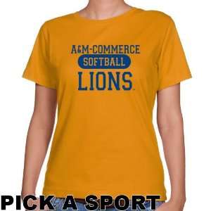 Texas A & M Commerce Lions Ladies Gold Custom Sport Classic Fit T 