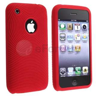 Red Rubber Case Cover+Privacy Film for iPhone 3 G 3GS  