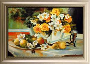 Oil Painting Still Life Fruit with Flowers Art on canvas 24x36 J18