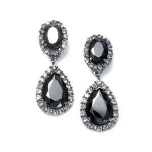    Mariell ~ Bold Black Cubic Zirconia Drop Clip On Earrings Jewelry
