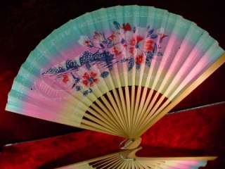  TOY HAND FANS Plastic & Wood ASIAN Floral CHINESE Japanese  