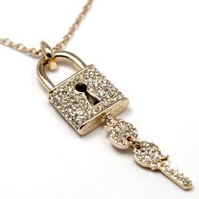 Swarovski Clear Crystal ~LOCK AND KEY~ Pendant Necklace  