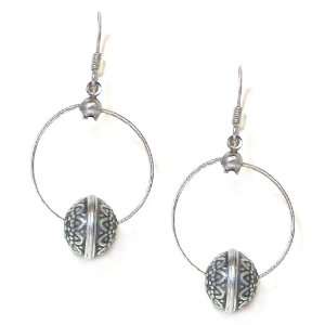   Jewels Silvertone Oxidized Dainty Wire Hoop Earrings with Etched Ball